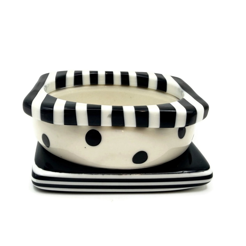 Vintage Bangle Bracelet Set of 3 Petite Stack Black White Polka Dot Striped Mod - Picture 4 of 9